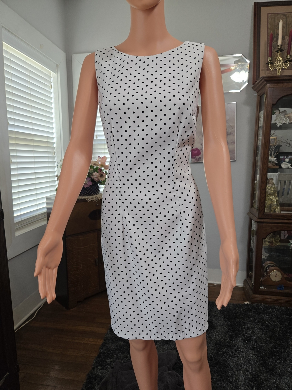 Alyx White Sheath Dress with Black Polka Dots